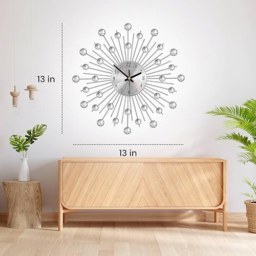 Miniatura 2 de DOFIMPORT Reloj de pared moderno, decoración de pared para sala de estar, reloj de pared de cristal plateado de 13 pulgadas para interiores,