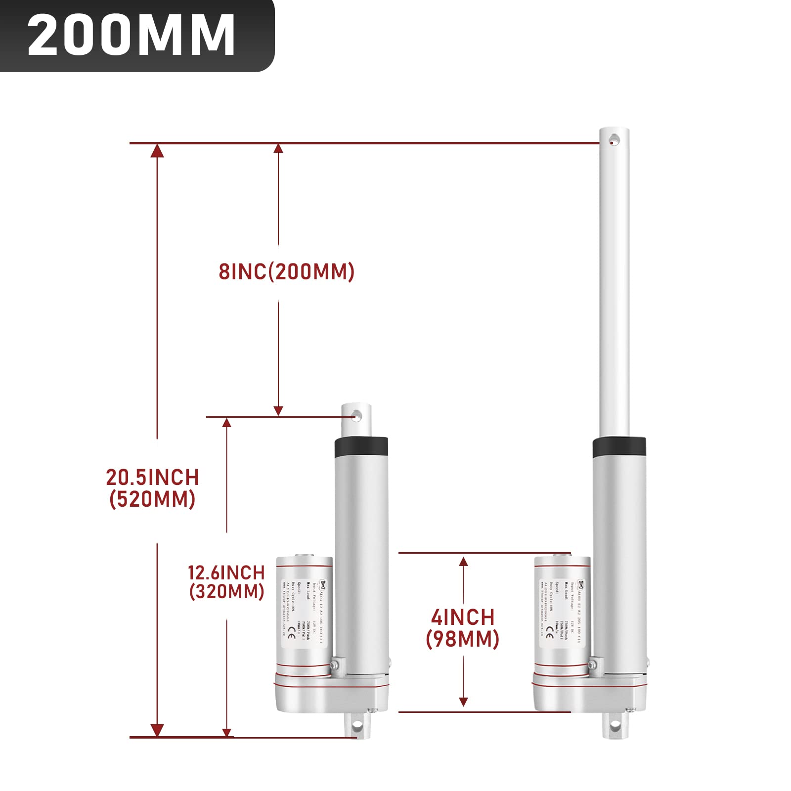 Sonnewelt Attuatori movimento lineari 12 V 200 mm Pistone elettrico 1500N 12V DC Attuatore lineare per Motore elettrico,medico,apriporta elettrico e applicazioni di automazione