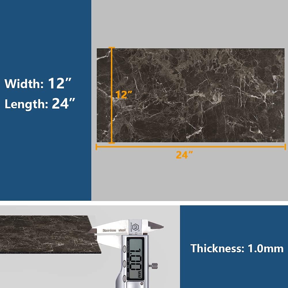VEELIKE 12 Pack Dark Brown Peel and Stick Flooring Waterproof Self Adhesive Marble Peel and Stick Floor Tile for Bathroom Kitchen 12''x24'' Stick on Floor Tiles Brown Vinyl Flooring for Bedroom RV