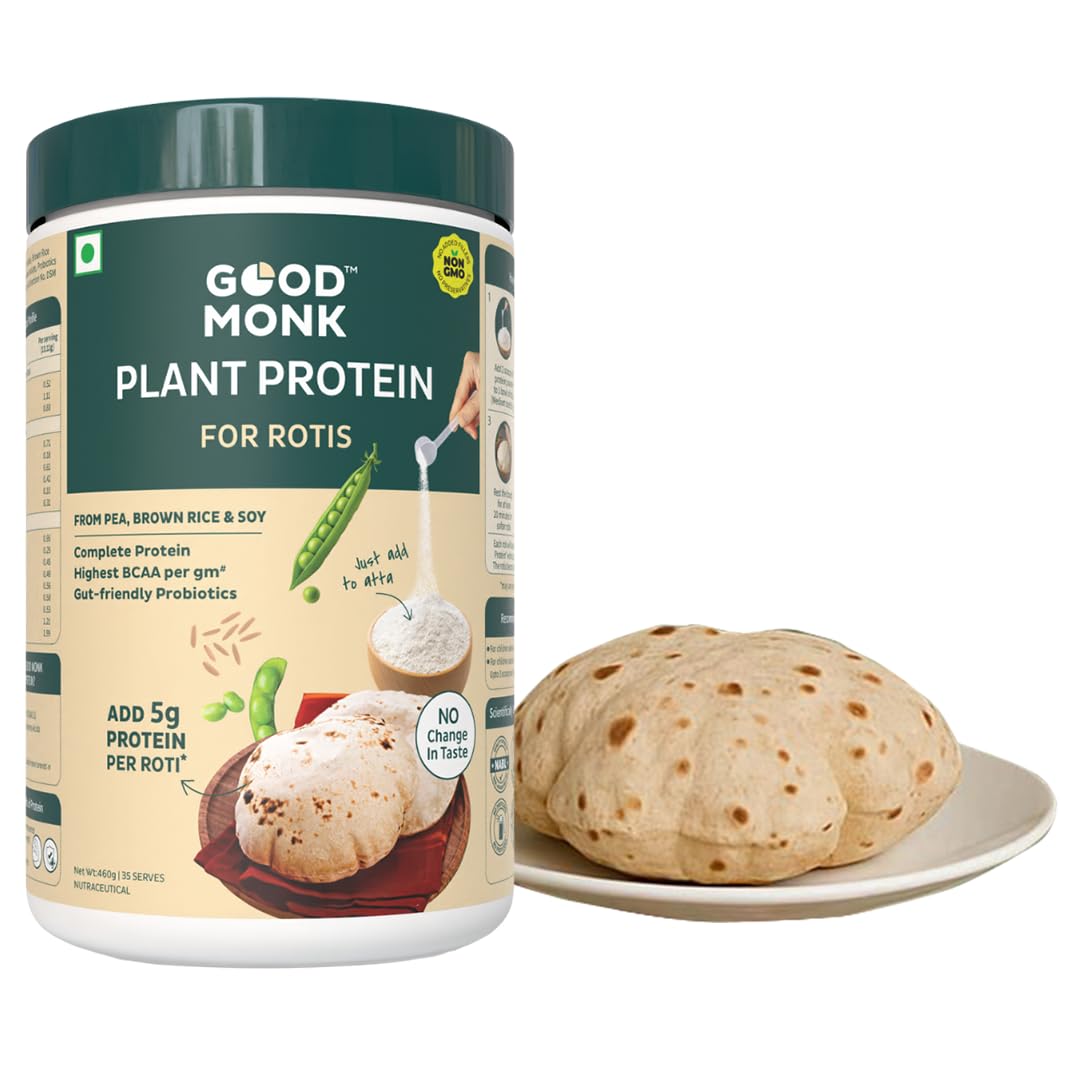 Plant Protein for Rotis | Add 5 gm Protein per Roti | From Pea, Brown Rice & Soy | Clean Protein & Gut Friendly Probiotics | All Essential Amino Acids | Stronger Muscles | Add to Atta - No Taste Change | No Added Sugar/Sweetener | 460 gm-image-33