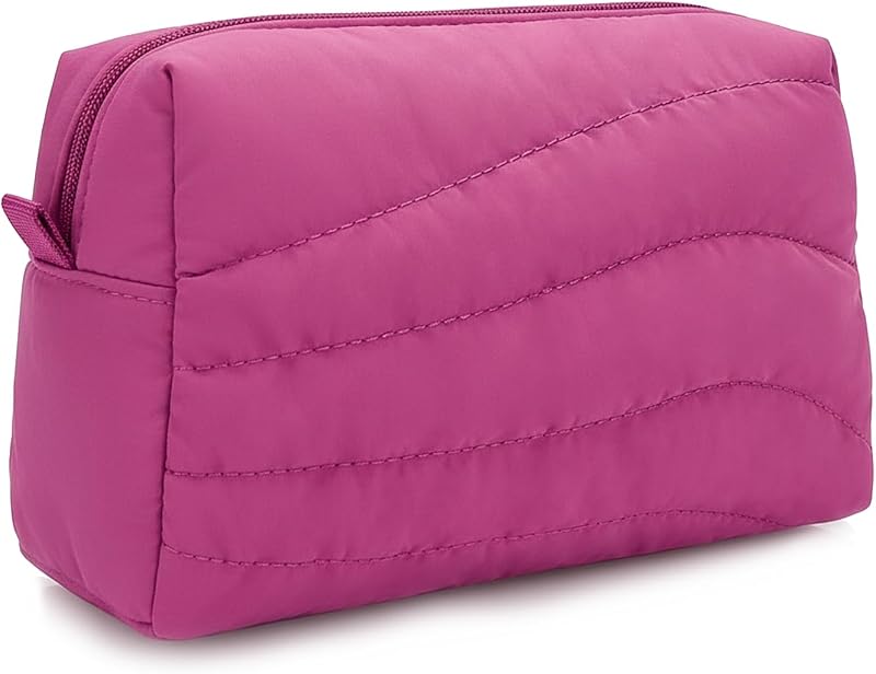 Necessaire de maquiagem JINSI em nylon acolchoado com zíper, Rosa-choque A-