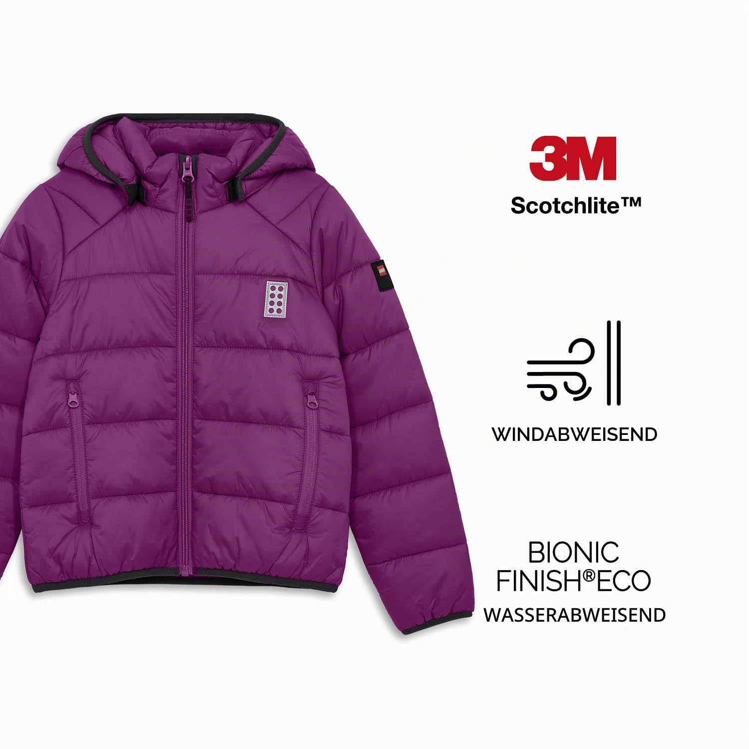Kabooki LEGO® LWJAD 202 Leichte Steppjacke für Mädchen – Wasserabweisend & warm gefüttert – Abnehmbare Kapuze – Reflektierende Details