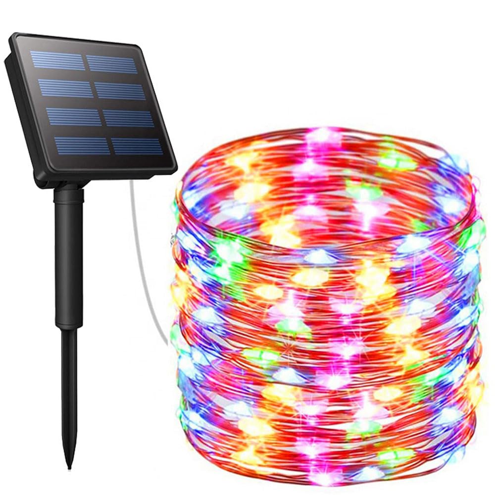 Treer Solar Outdoor Fairy Lights, Solar Powered Copper Wire Garden Lights, Outside IP65 Waterproof Garden Ornaments Outdoor LED String Lighting for Yard Wedding Patio (Colorful,22m)