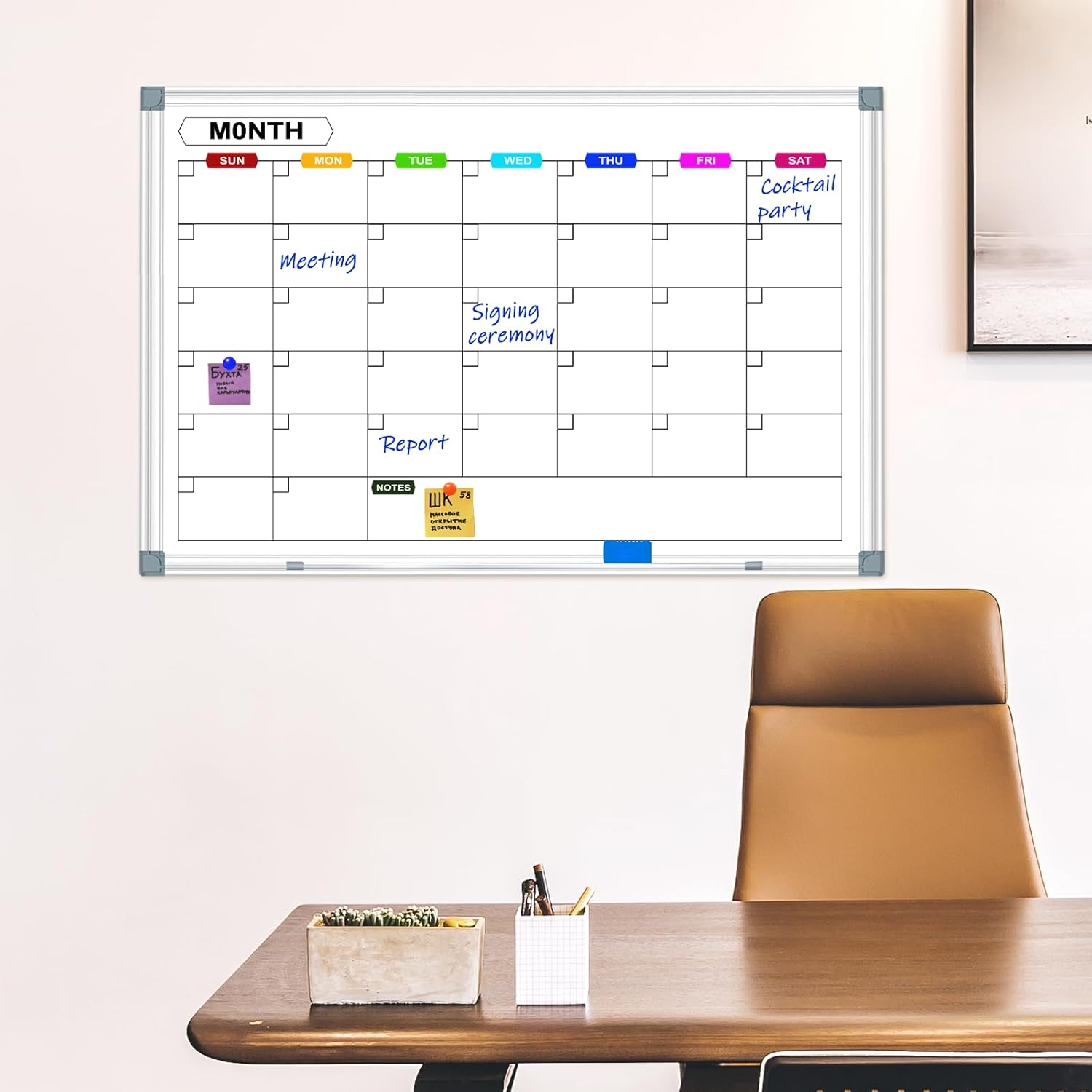 Magnetic Dry Erase Board Calendar for Wall 36" x 24", Monthly Calendar Whiteboard for Wall, Planning Board Bulletin Board Portable Board for Office, School, Home, Kitchen, Planning, Memo
