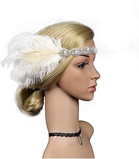 Feather Headband Great Gatsby Headdress 1920s Headpiece Feather Flapper Headband Great Gatsby Headdress Vintage Red Feather Headband (Color : White, Size : Taille unique)
