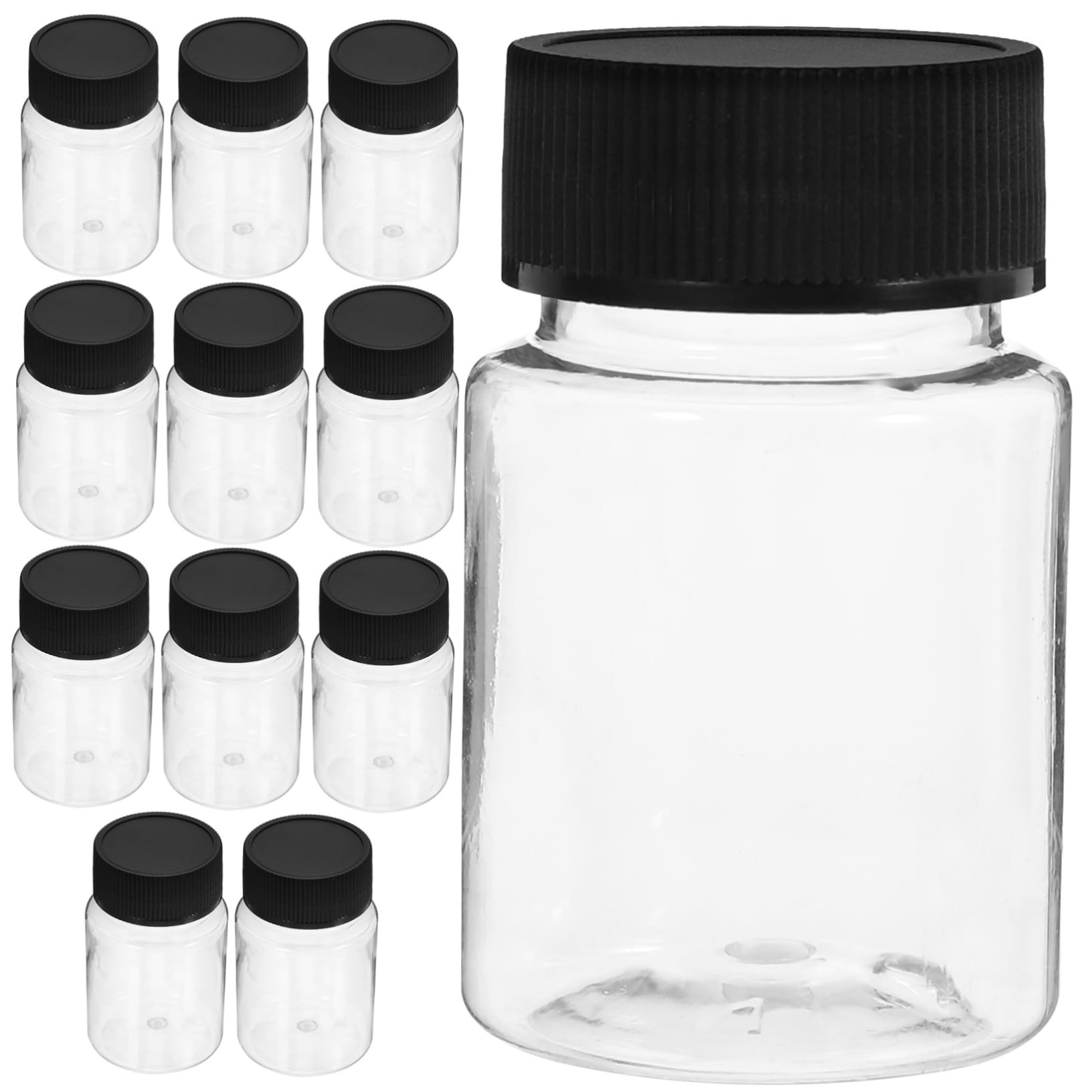 STOBAZA 12pcs 50ml Reagent Bottles Plastic Sample Bottles Wide Mouth Black Cap Leakproof for Home