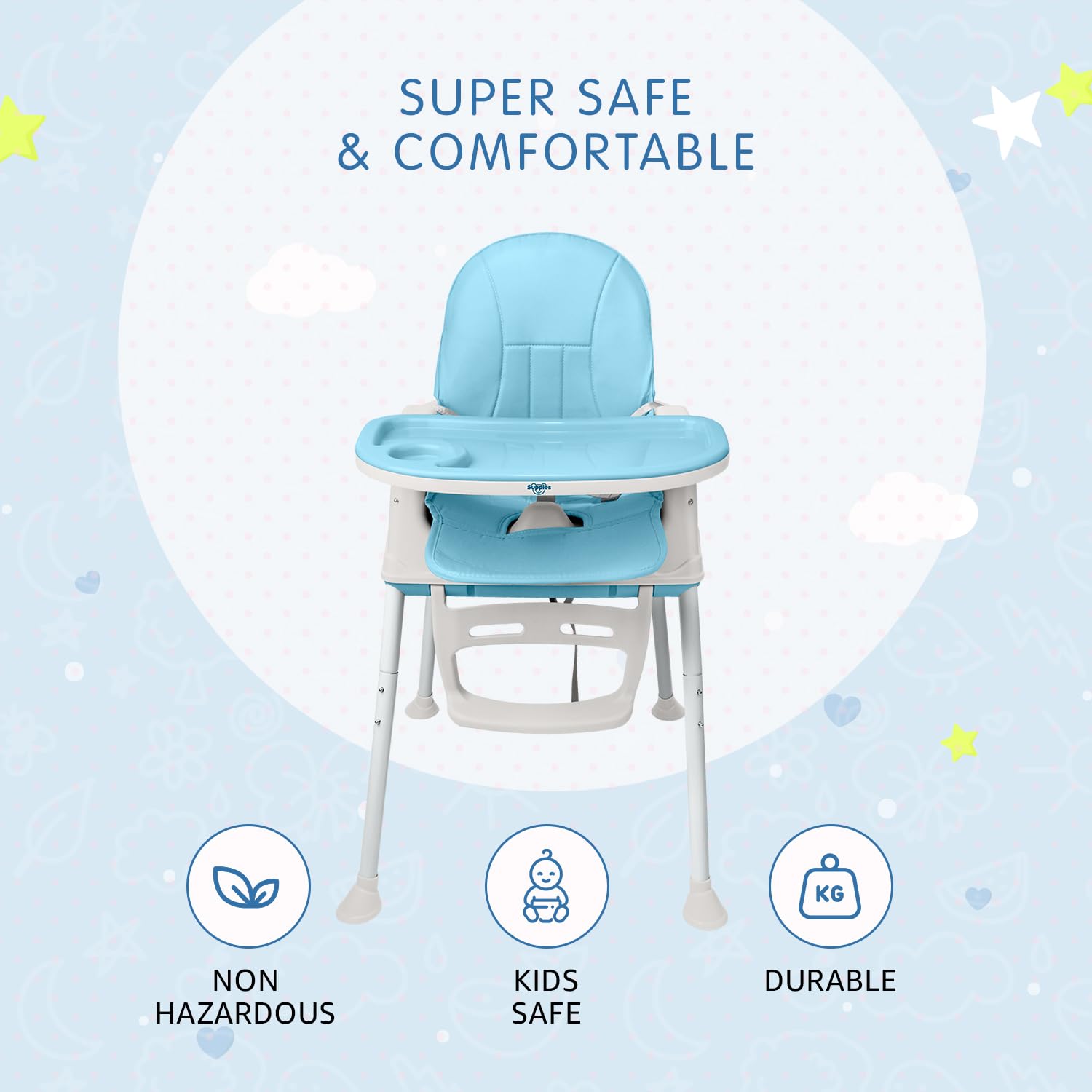 Amazon Brand - Supples 4-in-1 High Chair for Babies and Kids | Blue | Supports up to 15 Kg Weight | Detachable & Portable | Safe for Kids from 6 Months to 3 Years 2