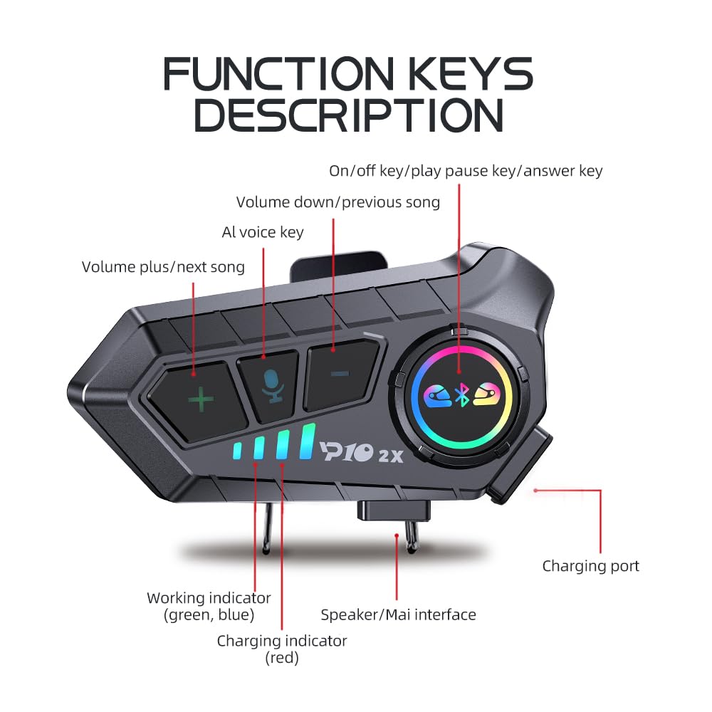 Generico Coppia interfono Casco Moto Bluetooth Microfono Morbido E Duro impermeabili Cancellazione del Rumore Musica Risposta automatica
