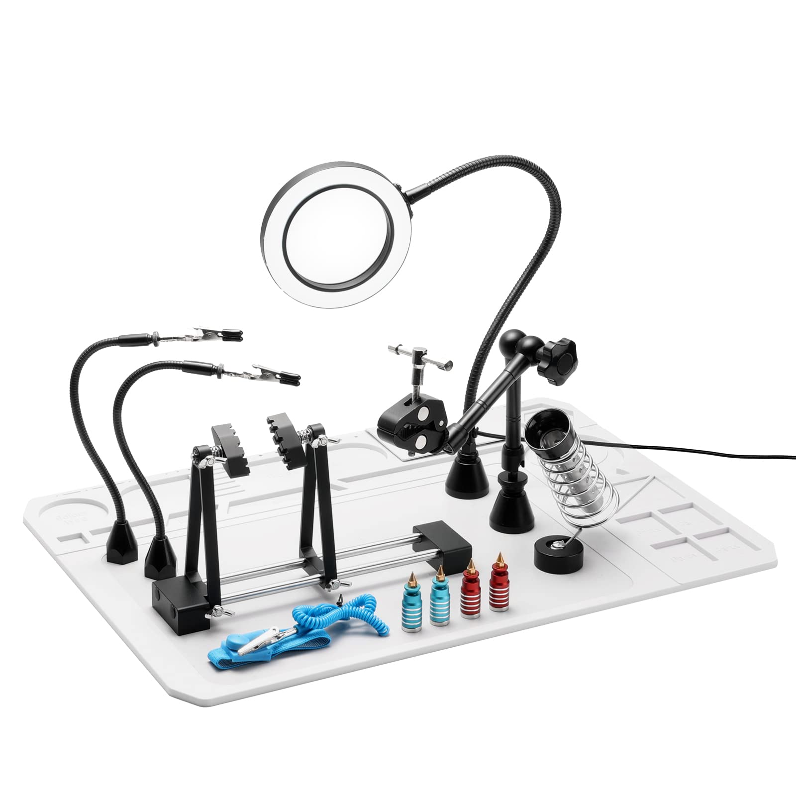 Kit Saldatura 2 In 1 Con Stazione A Mano E Tappetino In Silicone - 6 Bracci Metallici Flessibili Con Pinze A Coccodrillo, Terza Mano Per Riparazioni Elettroniche
