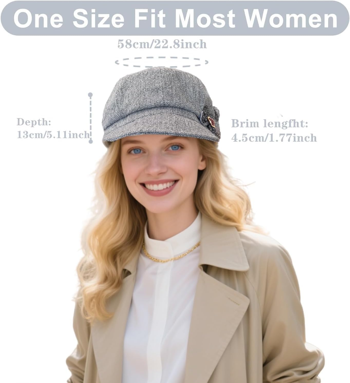 4 Pcs Womens Newsboy Cap Women Retro Classic Visor Newsboy Cabbie Cap Beret Hats with Flower Buckle for Woman Ladies Cabbie Fiddler dressie Newsboy Hats for Girls Gift Black