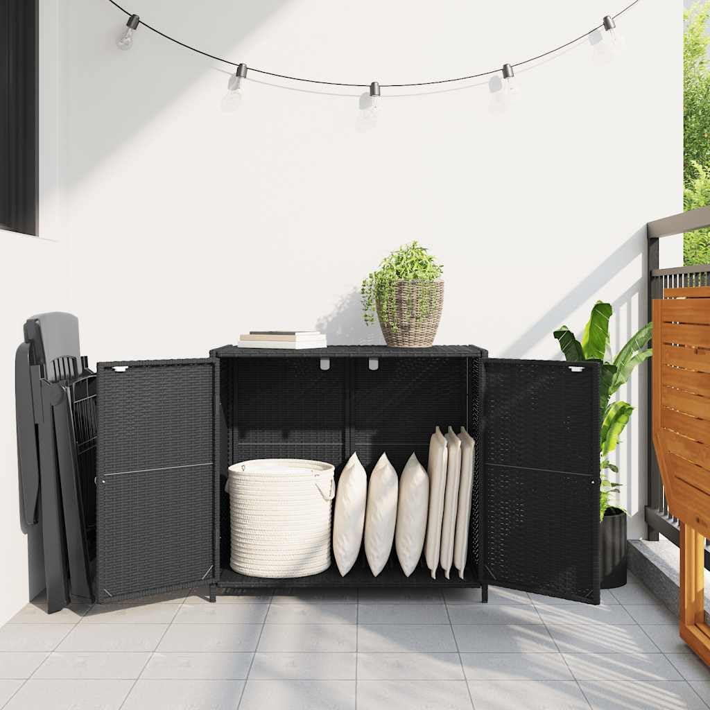 Generico Armadietto Portaoggetti da Giardino Polyrattan Nero 83x45x76 cm