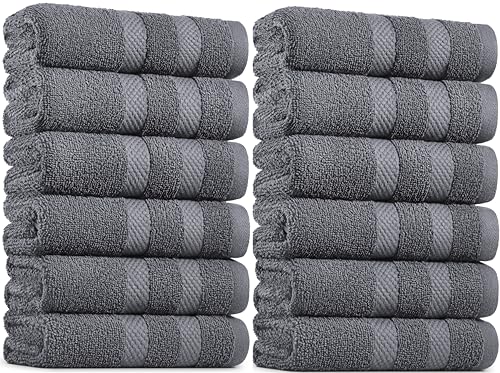 BELADOR Hand Towels 12-Pack - Premium Soft Cotton Hand Towels for Bathroom - Quick-Dry & Absorbent Hand & Face Towel Set | Gray Hand Towels 16"x30"