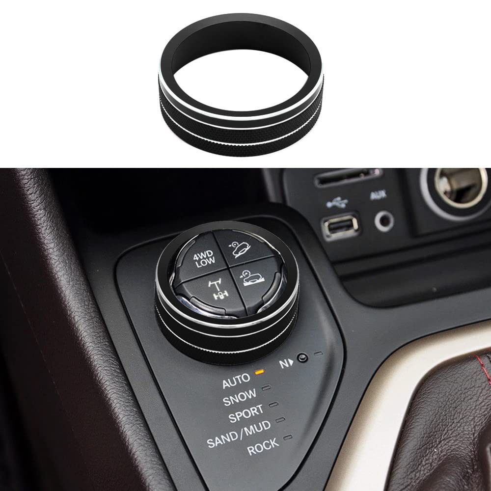4WD Knob Cover Compatible with Jeep Cherokee Compass Renegade Center Console 4WD Control Switch Knob Button Cover Trim (Black)