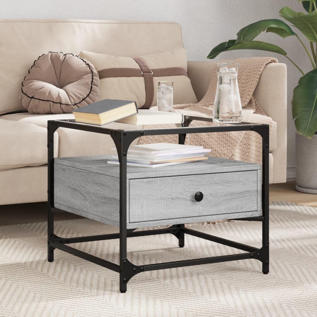 Table Basse avec Cadre en Acier Robuste et Grand Plateau en Verre Sonoma Gris