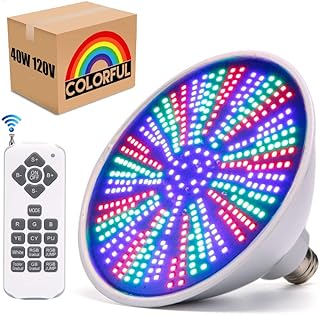 Mopzlink Pool Lights, 120V 40W RGB Color Changing Underwater LED Pool Light for Inground Pool with Remote Control, E26 Replacement Bulb Fit in for Pentair and Hayward Pool Light Fixtures