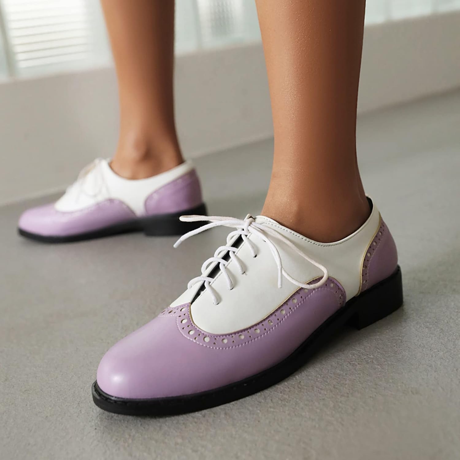 Gicoiz Footwear Womens Classic Round Toe Lace Up Oxfords Brogue Work Shoes