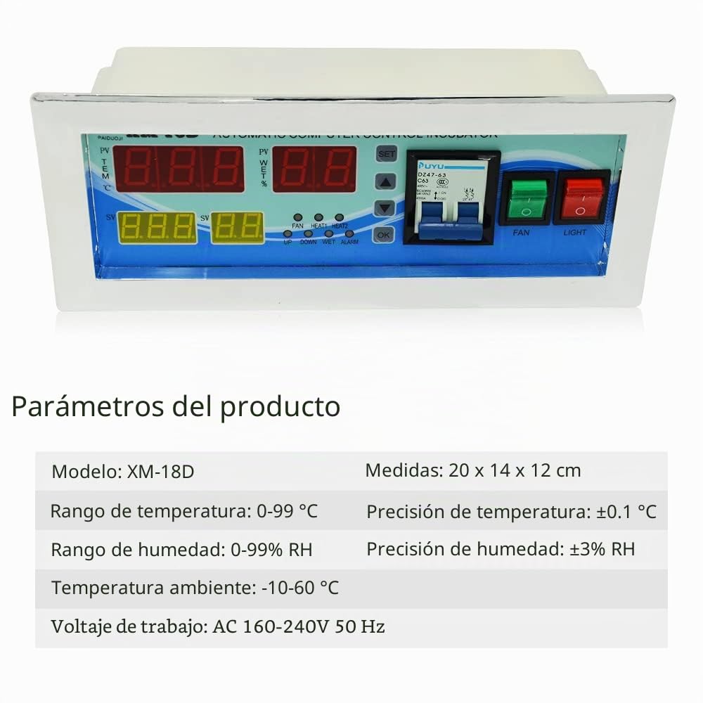 Controlador de incubadora digital Controlador de incubadora Controlador de temperatura y humedad totalmente automático180V~240V XM-18D