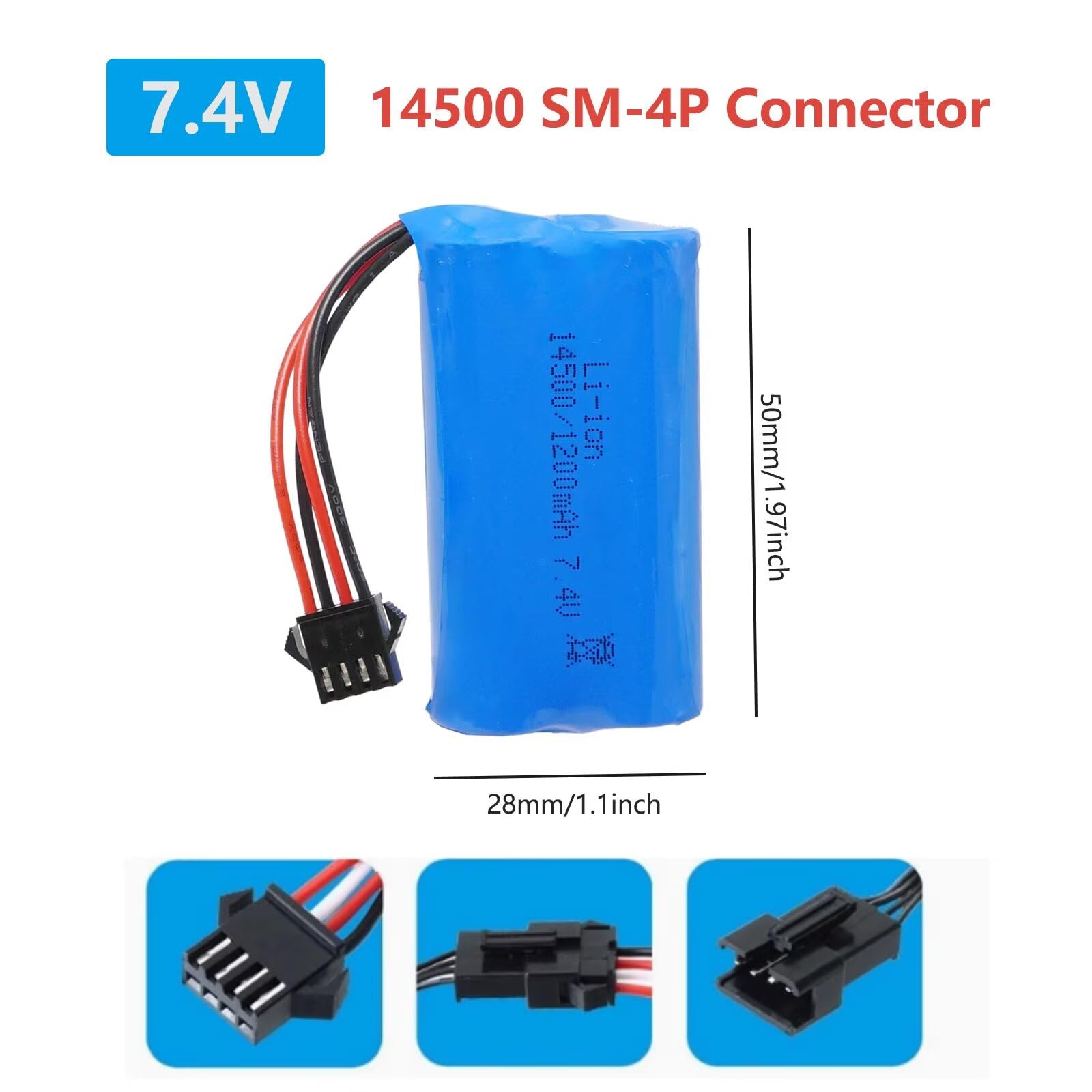 7.4V 1200mAh Li-ion Battery Pack RC Replacement Rechargeable 14500 Battery Pack SM-4P Plug with Charger Cable for RC Drone,Remote Control Car — view 2