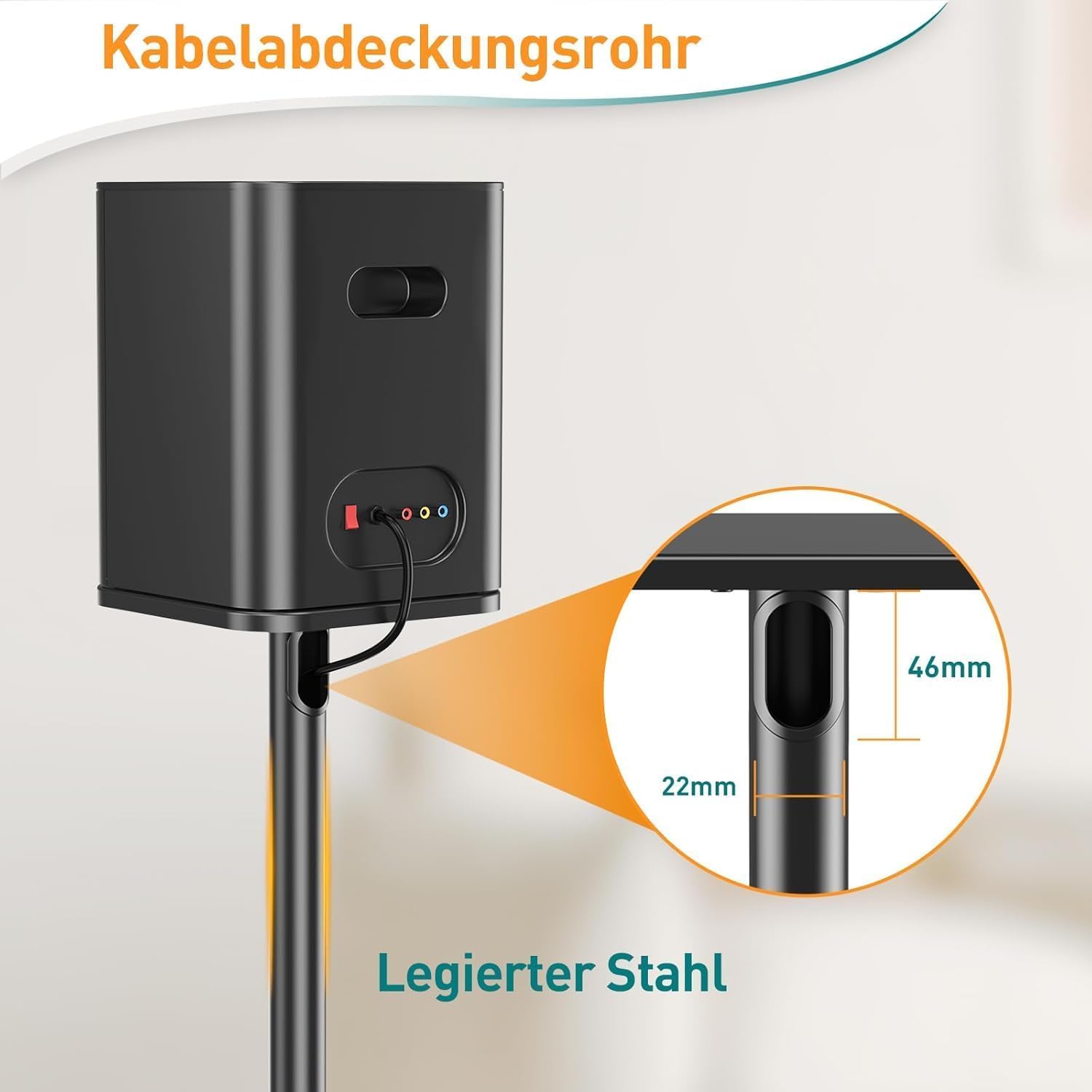 ELIVED Universal Lautsprecherständer höhenverstellbar bis 95cm, Boxenständer mit Glassockel & interner Kabelkanal für Regallautsprecher, 10kg Tragkraf, Schwarz, 1 Paar