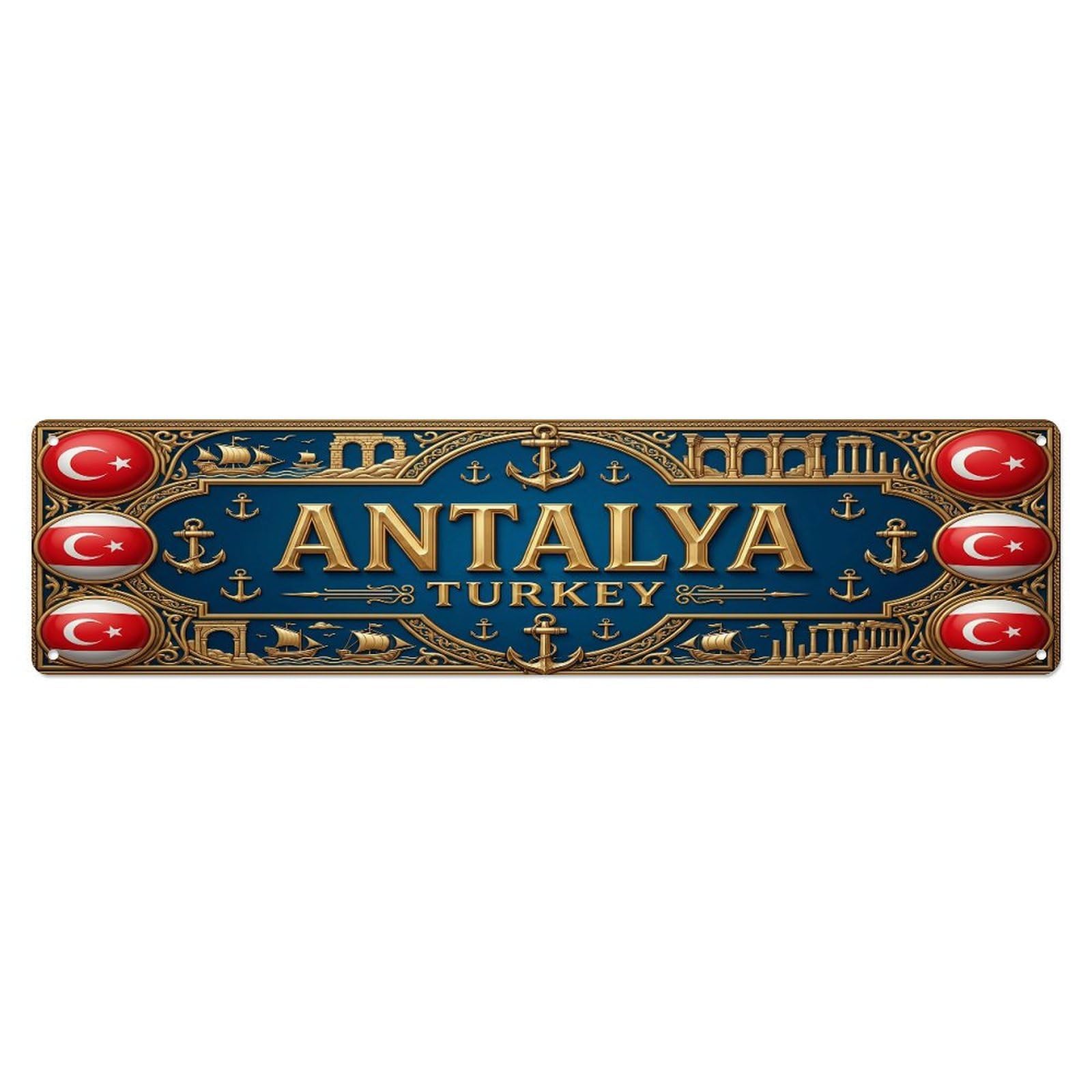 Vintage Antalya Turkey Flag Pattern Metal Tin Sign