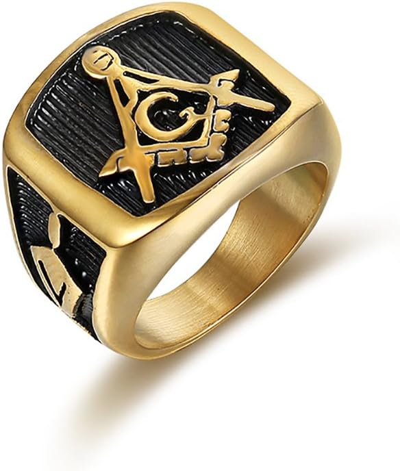 Men's Gold Stainless Steel Domineering Vintage Freemason Masonic Ring Size 9