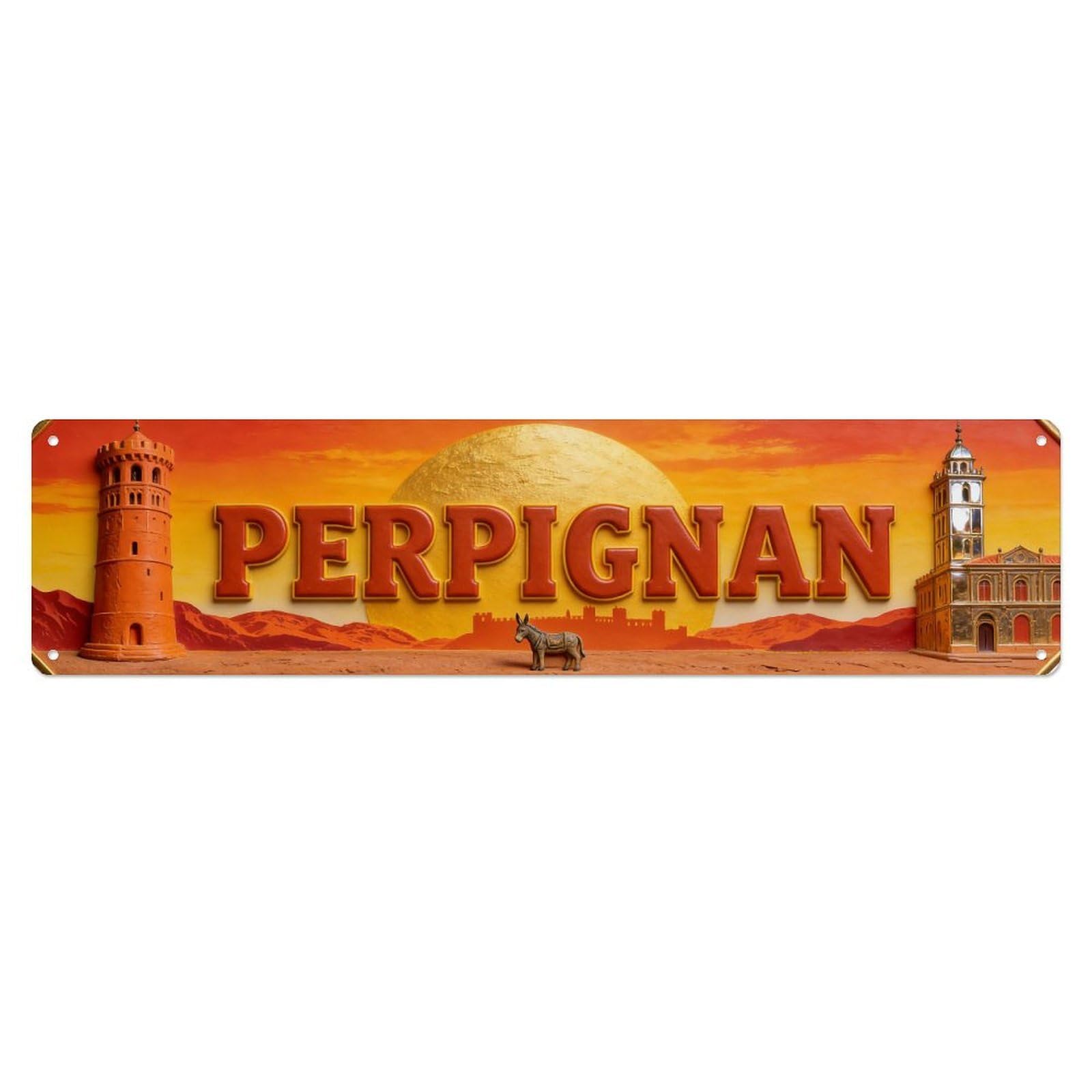 Perpignan France Vintage Metal Tin Sign