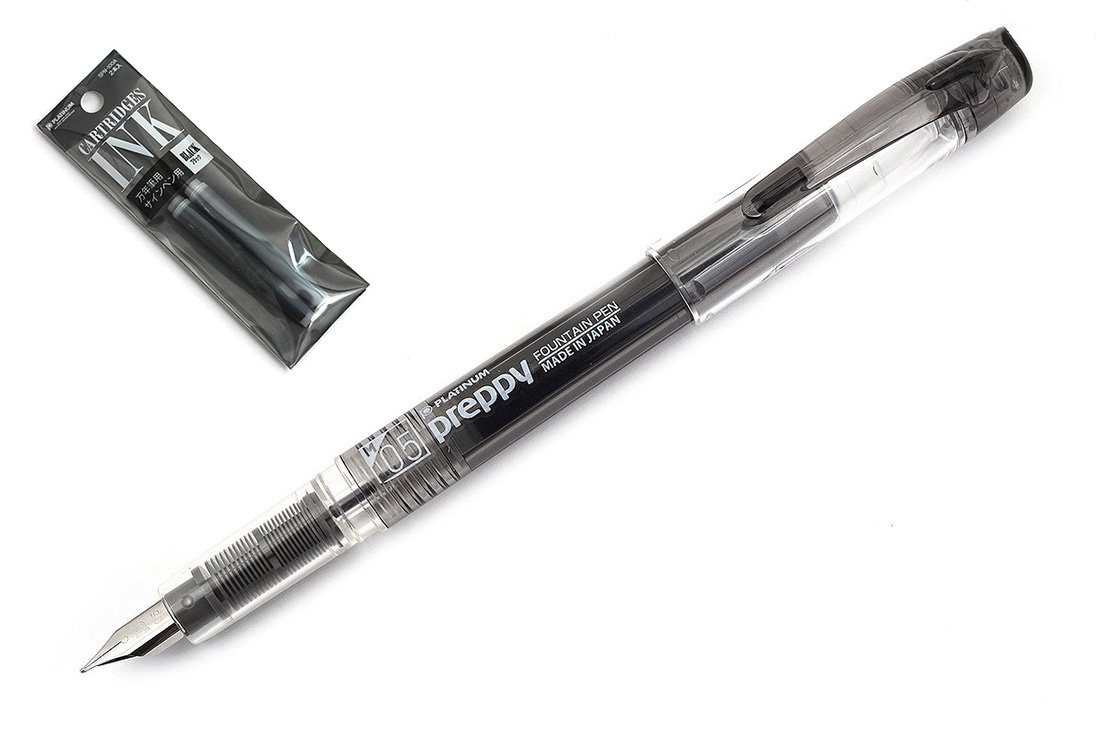 Platinum Preppy Medium 05 Nib Black Fountain Pen With Black Ink Cartridge