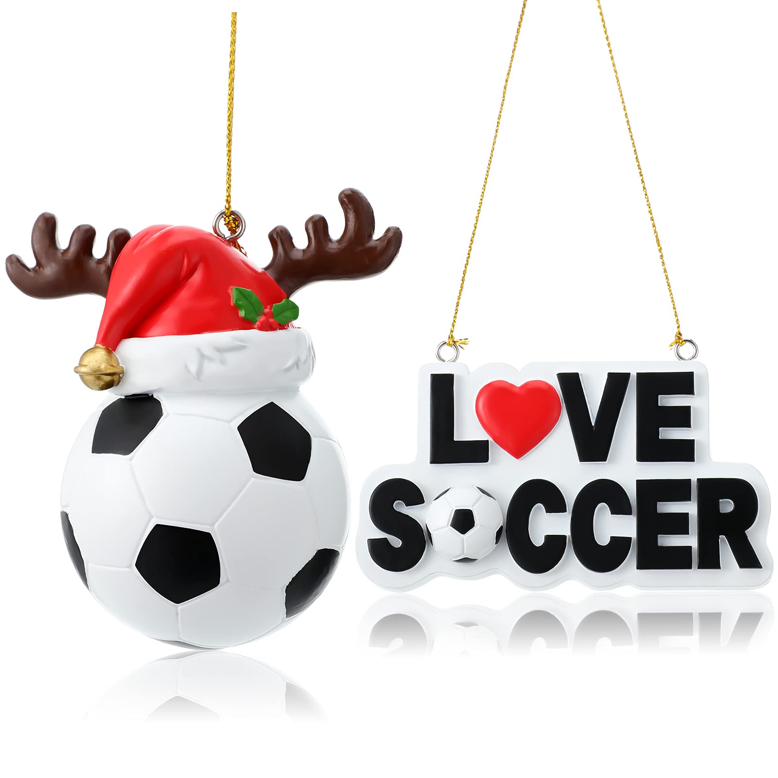 Suspension bonhomme de neige footballeur : lot de 2 décos de Noël I Love Soccer pour sapin festif