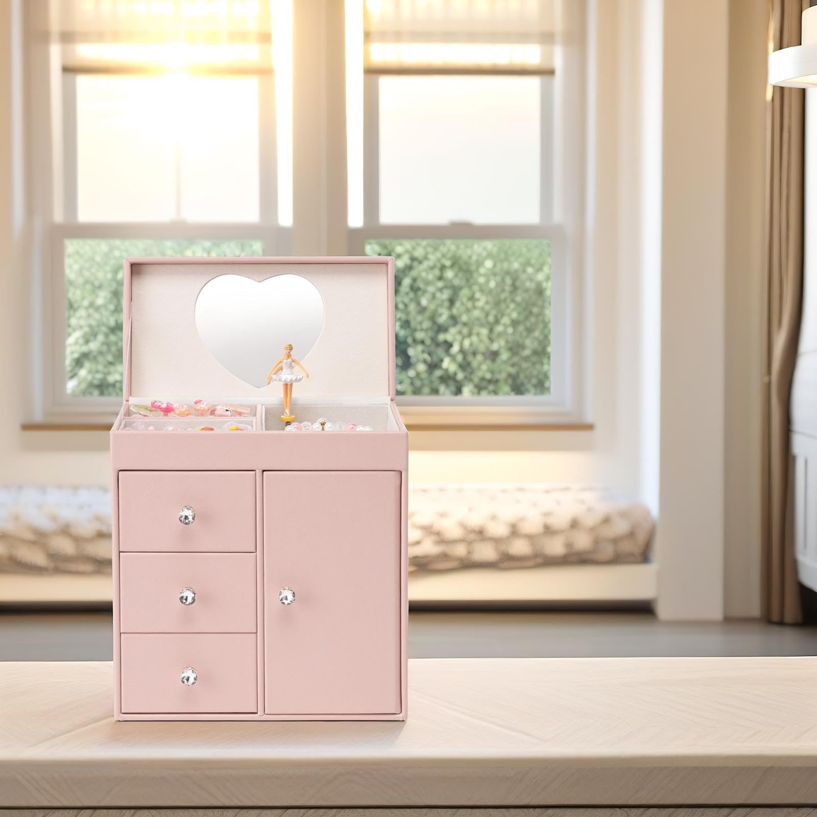 VLANDO Portagioie musicale, rosa | Ballerina rotante per collane, anelli e accessori per capelli, regalo per ragazze e bambini