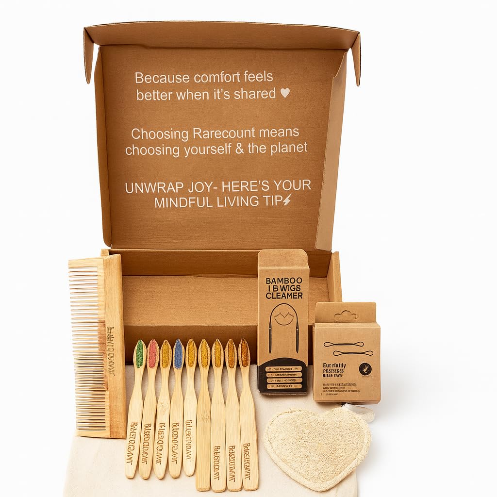 Zero Waste Bathroom Kit Bamboo Toothbrush Tongue Scraper Natural Loofah Bamboo Earbuds Wooden Comb Eco-Friendly Hygiene Set