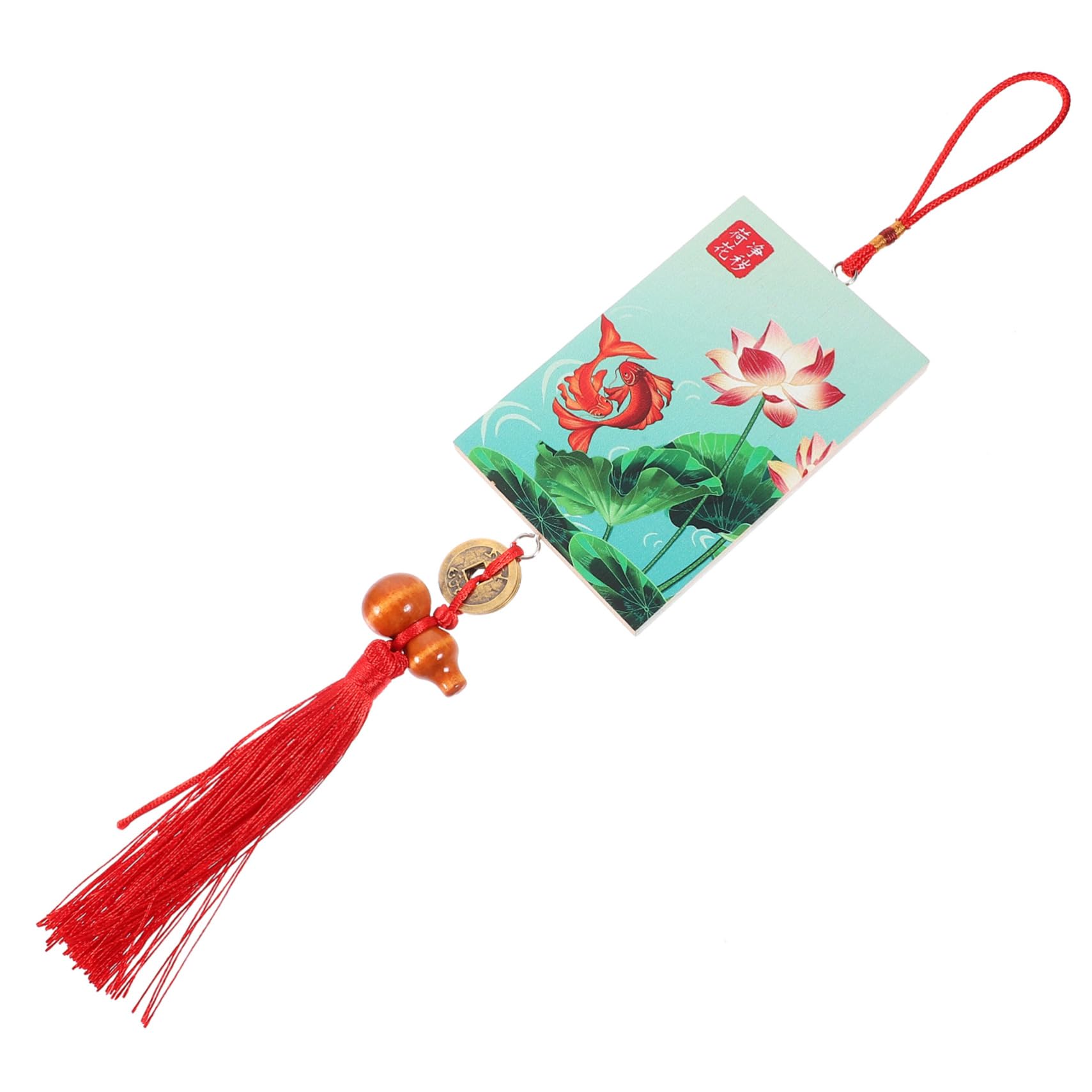 Decoraciones de Año Nuevo Chino y colgante de puerta de madera con borla roja 5 piezas