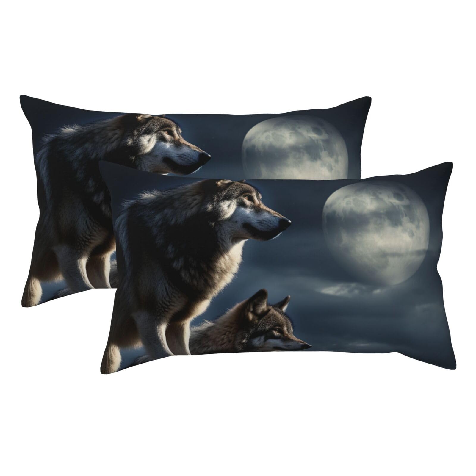 2 Pack King Pillow Cases with Hidden Zipper, Soft Breathable Pillow Covers for Hair and Skin, Wolves in The Moonlight Pillowcases 20"x36" Bed Pillow Protectors Cover for Sleeping Gifts