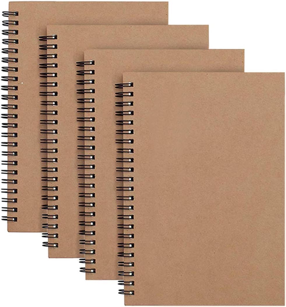 McMola 4 Packs Spiral Notepad A5, 120 Pages/ 60 Sheets Kraft Cover Wirebound Notebooks Bulk Journals, 8.3 * 5.5 inch Lined Notebook for Business Office School Travel