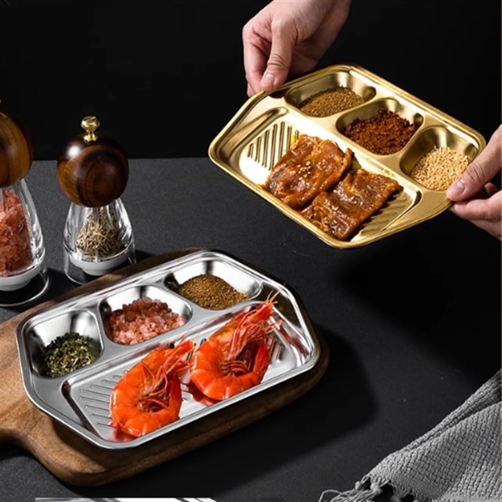 Assiettes divisées en acier inoxydable, plat à trois compartiments, assaisonnement dîner 1 pièces