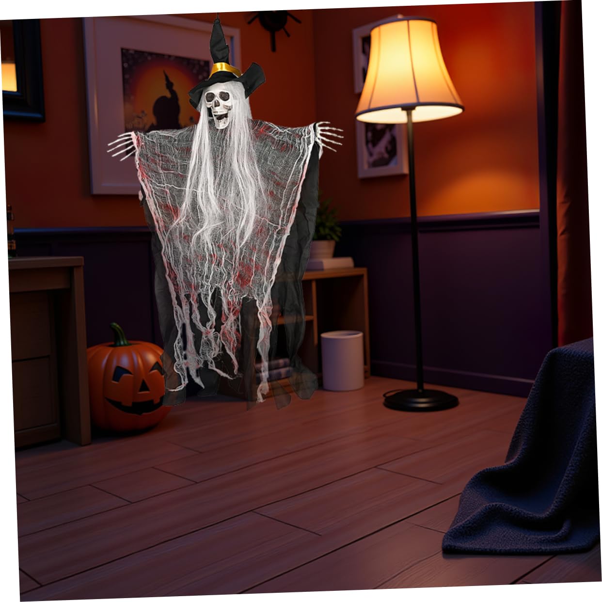 KOMBIUDA 4 Sztuki Częściowy Zawieszek Kościotrupa z Kapturem Regulowane Elementy Dekoracje Halloween Do Domu Strachów i Ogrodu Łatwe Zawieszenie Ozdoby Imprezy i Sceny Escape