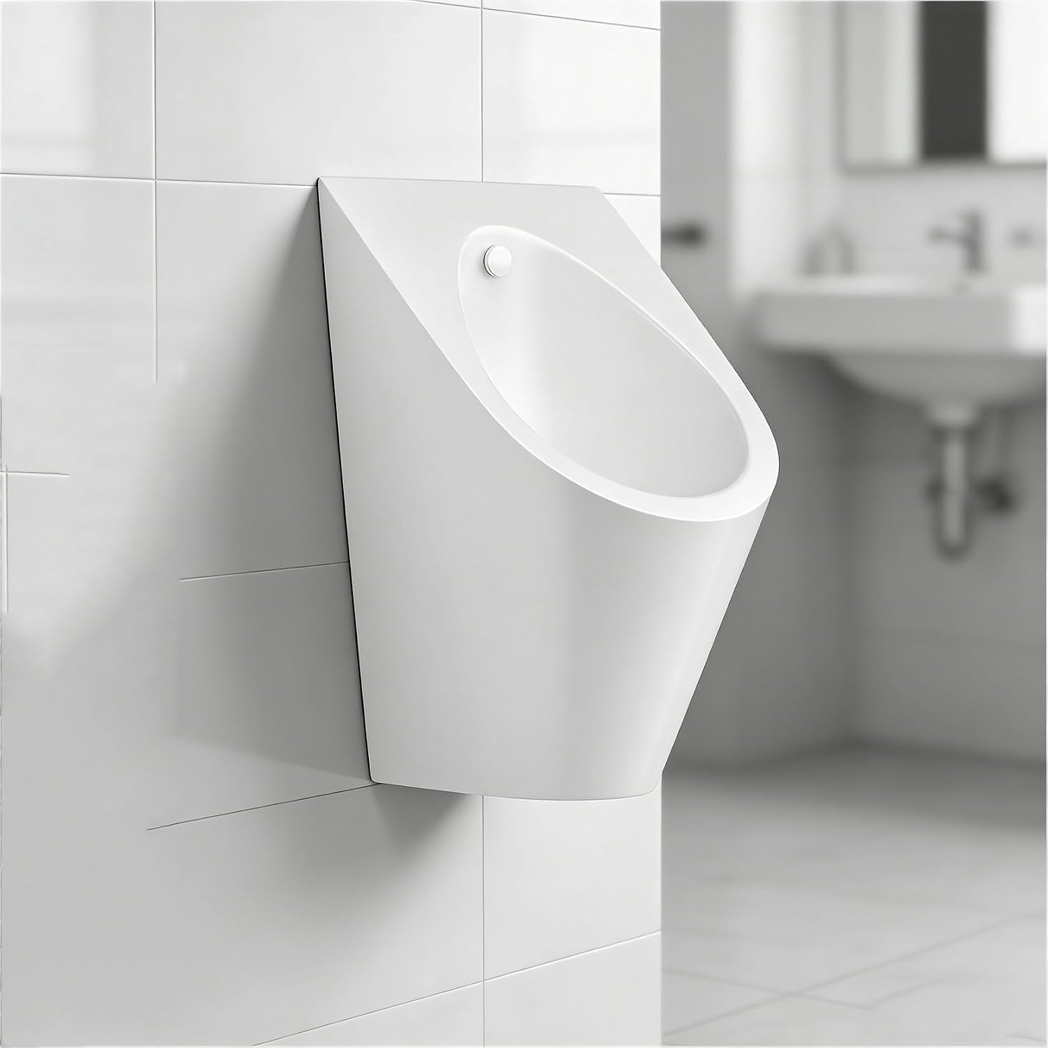 Automatic Sensor Urinal for Men Bathroom, 304 Stainless Steel Wall Mounted Commercial Urinal, Scuff Resistant Brushed Finish and Clog Free Drainage for Home, Office, Hotel(White)