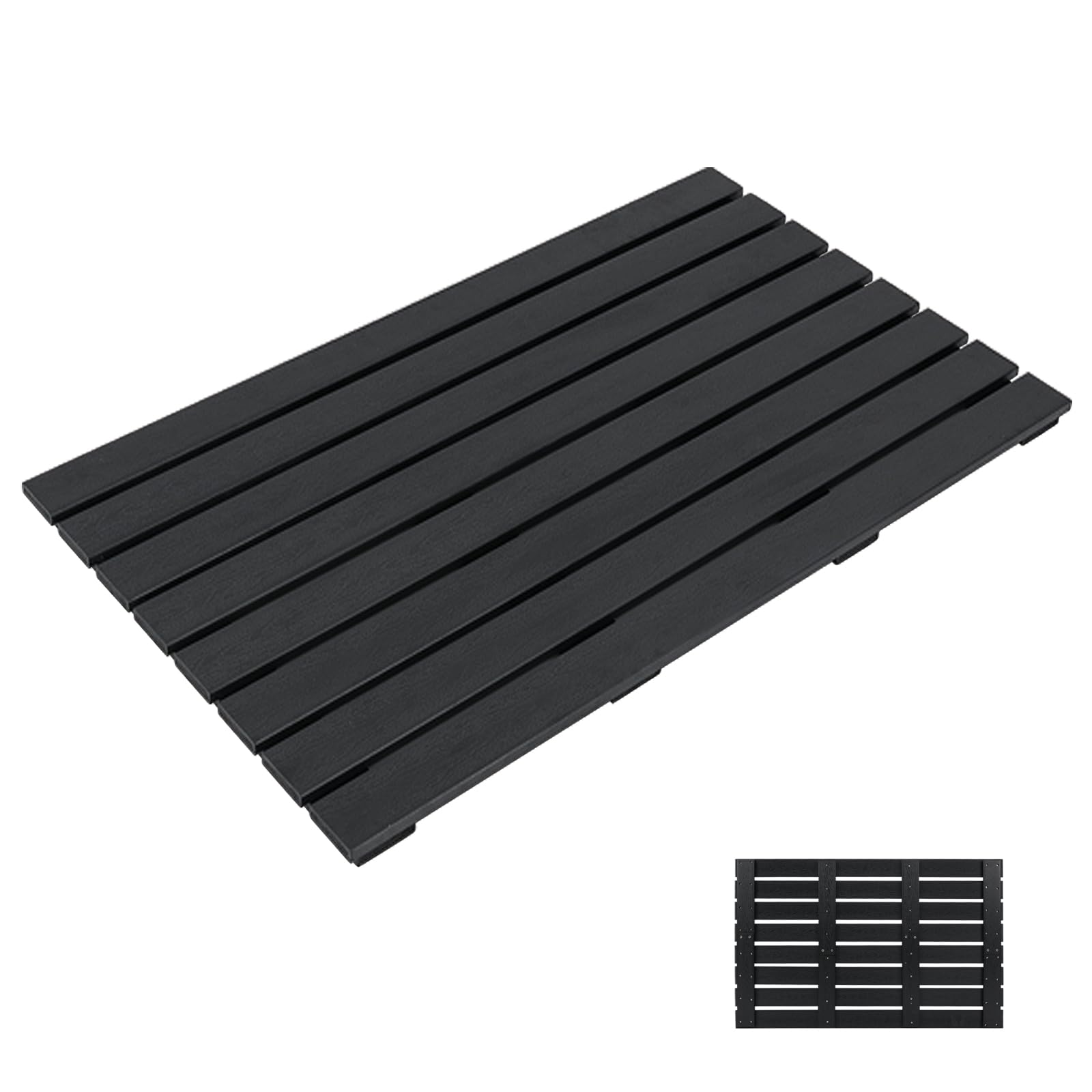 SOARS Tapis de Douche Antidérapant, Caillebotis Extérieur & Intérieur 100 X 60 CM, Matériau WPC Imperméable et Robuste, Finition Effet Bois, Charge 150 KG, pour Salle de Bain, Piscine, Entrée, Noir