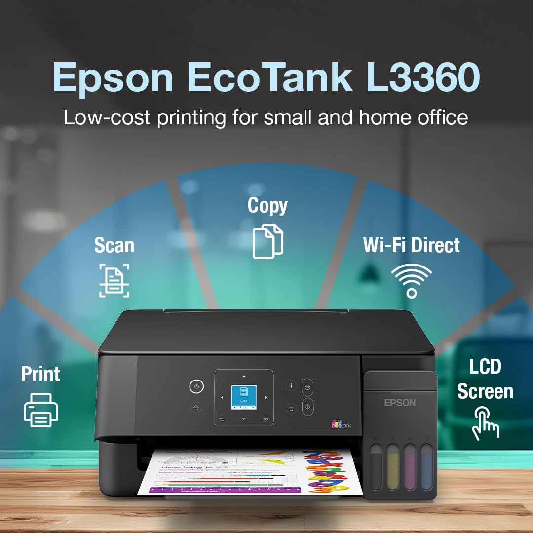 Epson EcoTank L3360 (New Launch) WiFi All-in-One InkTank A4 Colour Printer, Scanner, Copier for Home & Office, 5760x1440dpi Resolution, with LCD Screen and Mobile Printing Feature — Amazon image 3