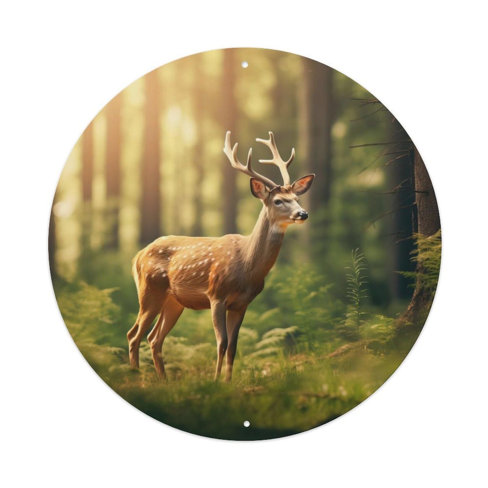 Nice Plum Deer Animal Vintage Metal Tin Sign Plaque Wall Decor for Cafe, Club, Garden Round Metal Poster 8x8Inch