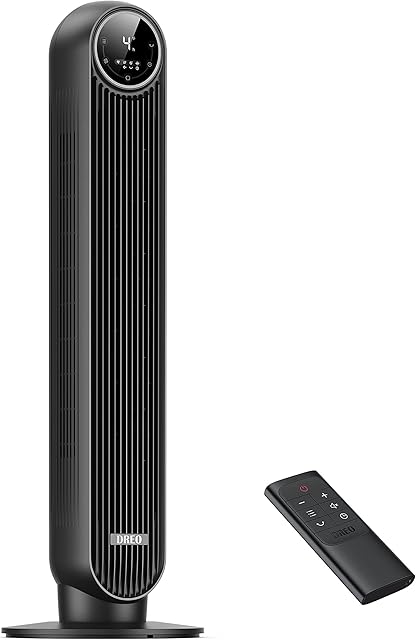 Dreo Nomad One Tower Fan z pilotem, 7.3m/s Speed Quiet Cooling Fan, 90° Oscillating Fan z 4 prędkości, 4 tryby, 8 Hour Timer, Pedestal Fans, Black