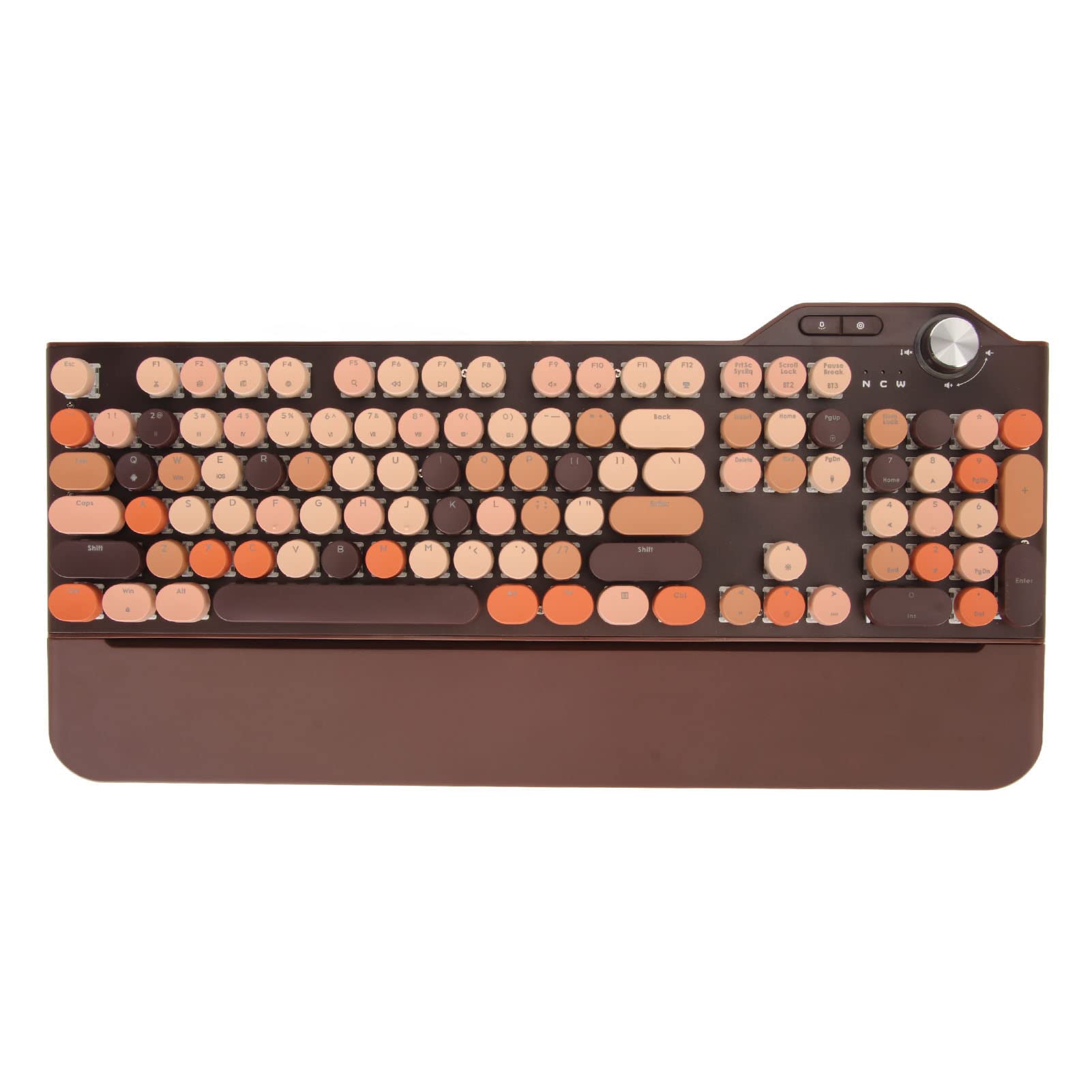 Mechaniczna Klawiatura do Gier do Pisania, Styl Retro Steampunk, z Podświetleniem LED 107 Klawiszy 2.4G BT5.1 USB Przewodowa 3 Tryby do Laptopa, Telefonów Komórkowych, Komputerów (Kawa)