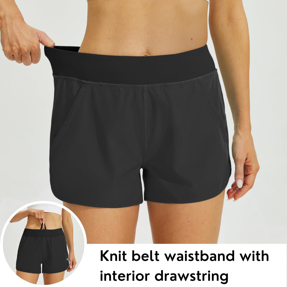 WILLIT Damen 3" Badeshorts Badehose Schwimmen Boardshorts mit Kurzliner Taschen Schnelltrockner UVA Schutz