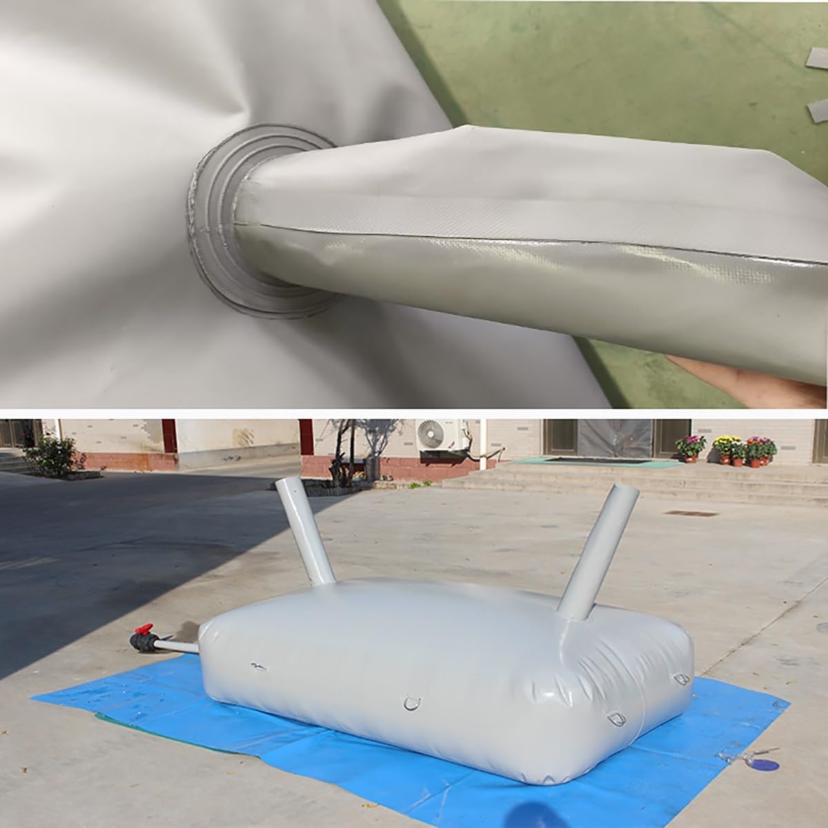 White Foldable Water Storage Bladder, PVC Water Containers for Outdoor Survival Camping Fire Prevention, Emergency Water Reservoir with Long Inlet/Outlet Level Indicator(0.8x0.43x0.34m/110L/29gal)