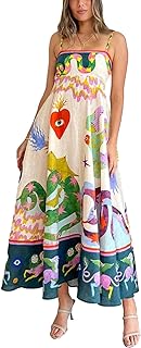 Qianderer Women's Multicolour Maxi Dress - Casual Boho Summer Dress with Square Neck, Sleeveless, A-line, Low Back, Spaghe...