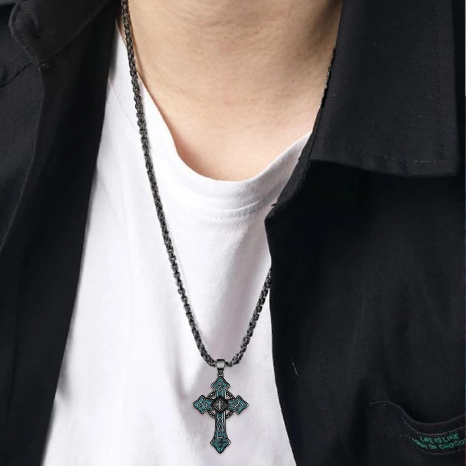 Cross Necklace for Men 925 Sterling Silver Turquoise Celtic Cross Necklace Religious Jewelry Gifts for Men Women - Image 5