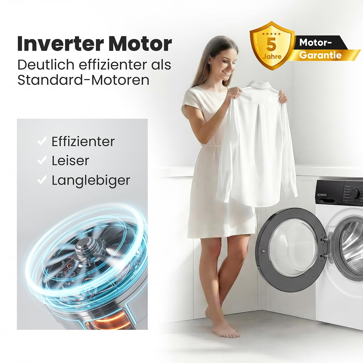 Bomann WA 7162 Waschmaschine 6kg 1000 U/min Invertermotor weiß