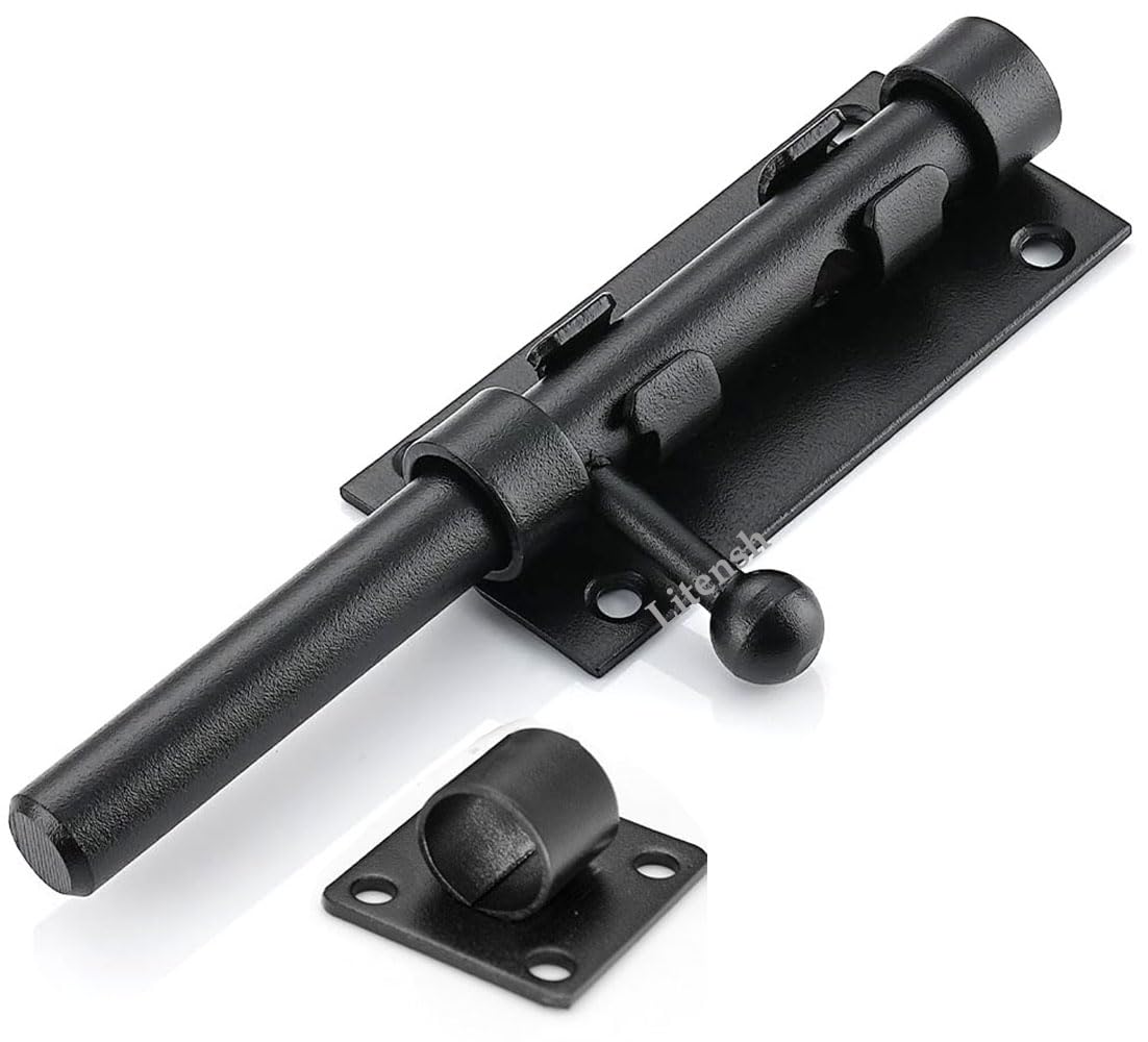Pestillo de puerta corredera resistente con agujero para candado, pestillo de seguridad de acero inoxidable 304, Cerrojo Puerta Interior Cierre Puerta 12 mm de diámetro (196MM Black)