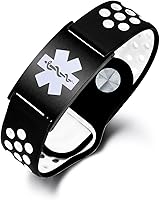 Vista 19 de Pulsera de alerta médica personalizada para mujeres y hombres, pulseras de identificación médica deportiva de silicona con grabado gratuito, pulsera