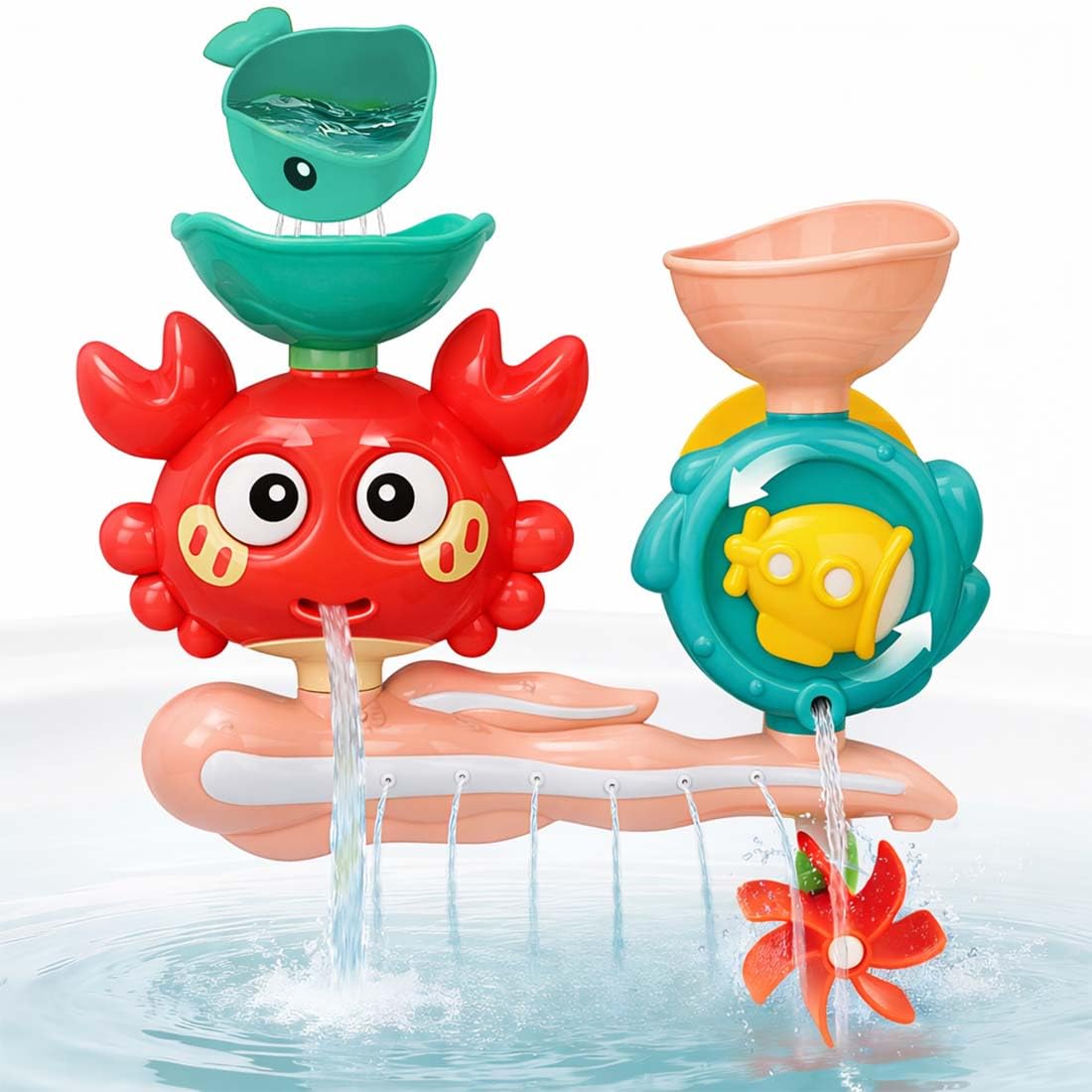 Badewannenspielzeug，Badewannenspielzeug Baby,Badespielzeug Wasserspielzeug Kinder Set ab 3 Jahre mit DIY-Doppelschienenspiel, Saugnäpfe, Kapseln und Bälle, Geschenk für Mädchen Jungen - 2
