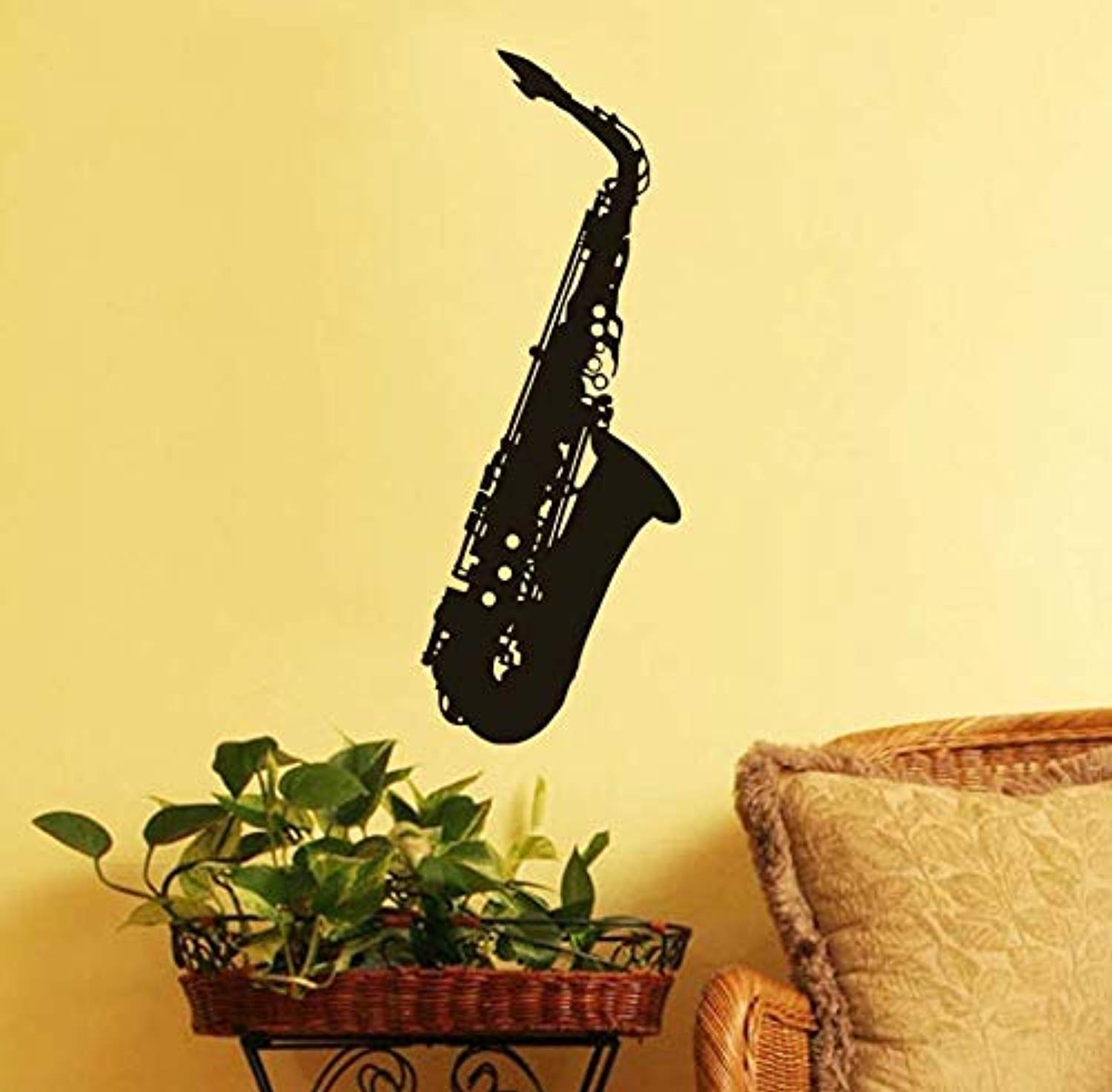 Modern Style Bedroom Saxophone Fashionable Black Large Size Removable Art Self Adhesive Wall Decals Decor Vinyl Sticker IR7474